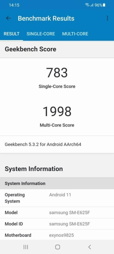 Samsung Galaxy F62 - geekbench